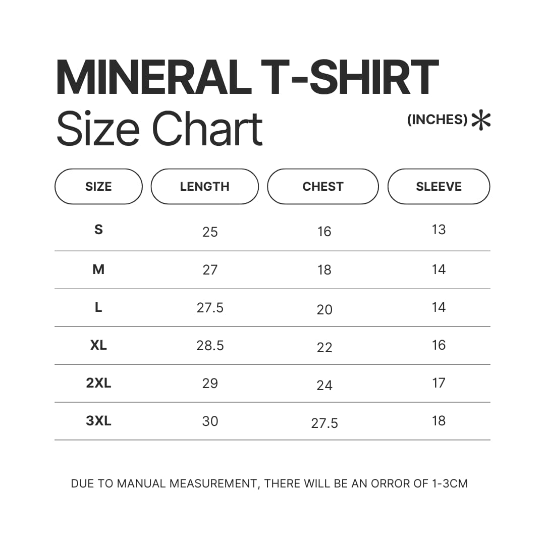 Mineral Wash T shirt Size Chart - Tate McRae Store
